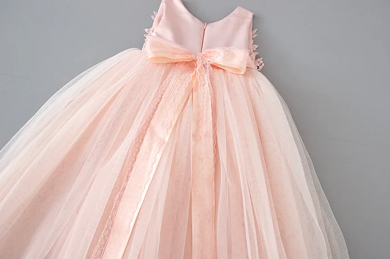 

2021 Baby Girl Lace flowers Belt Party Dress Children Elegant mesh Tutu long Dresses Vestidos wholesale