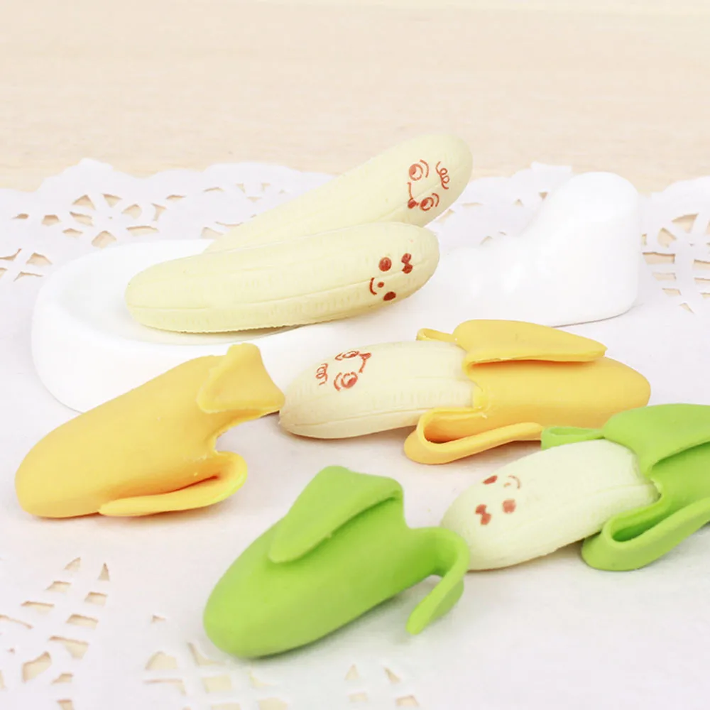 

201 NEW 2 PCS Creative Banana Pencil Eraser Cute Rubber Novelty For Kids Creative Cartoon Funny Fruit Stationery School Supplies