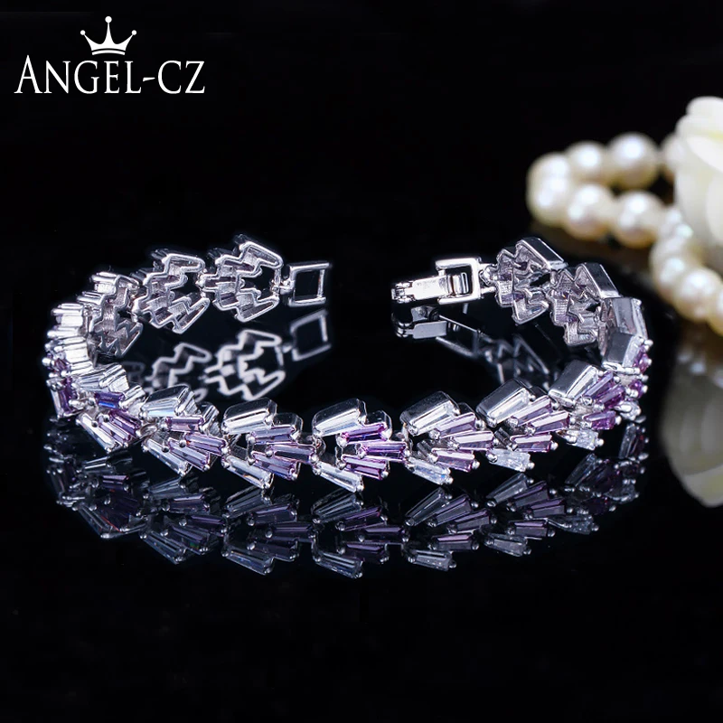 ANGELCZ натуральный фиолетовый кубический циркон кристалл белый камень Серебряный