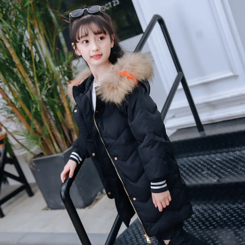 Детская одежда для девочек зимняя куртка пуховик 2018 Новый капюшон с мехом