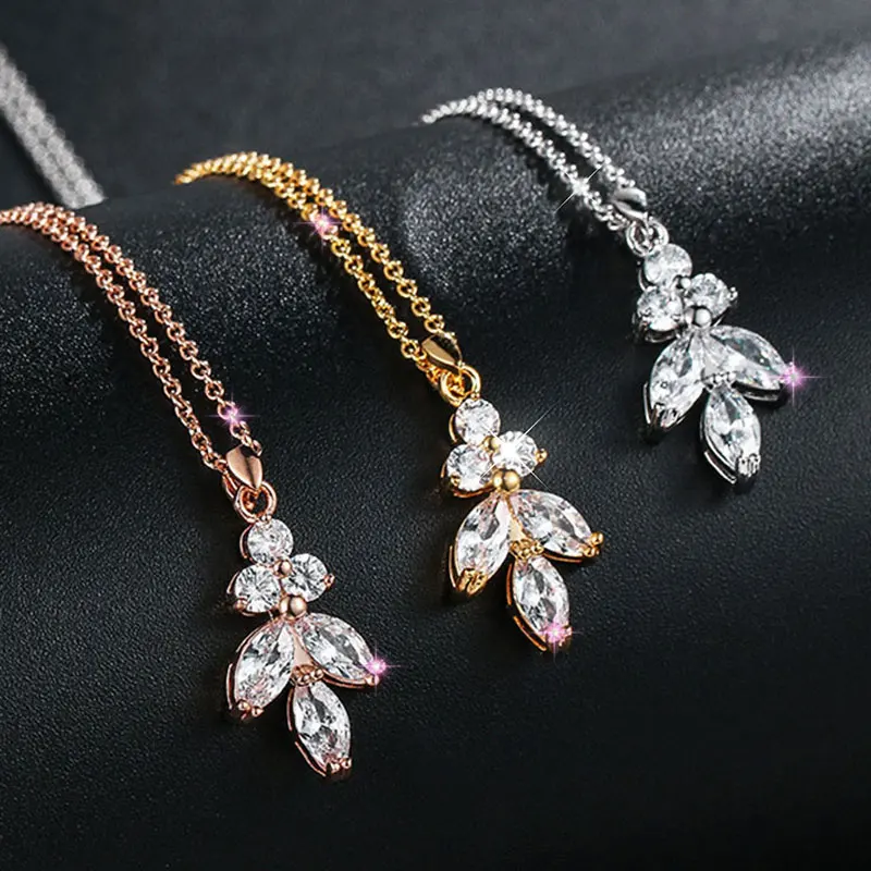 

HUAMI Leaves Pendant Necklace Women Gold Chain Silver New Design Creativity Micro-Inlaid Zircon Jewelry Fashion Neckalce Femme