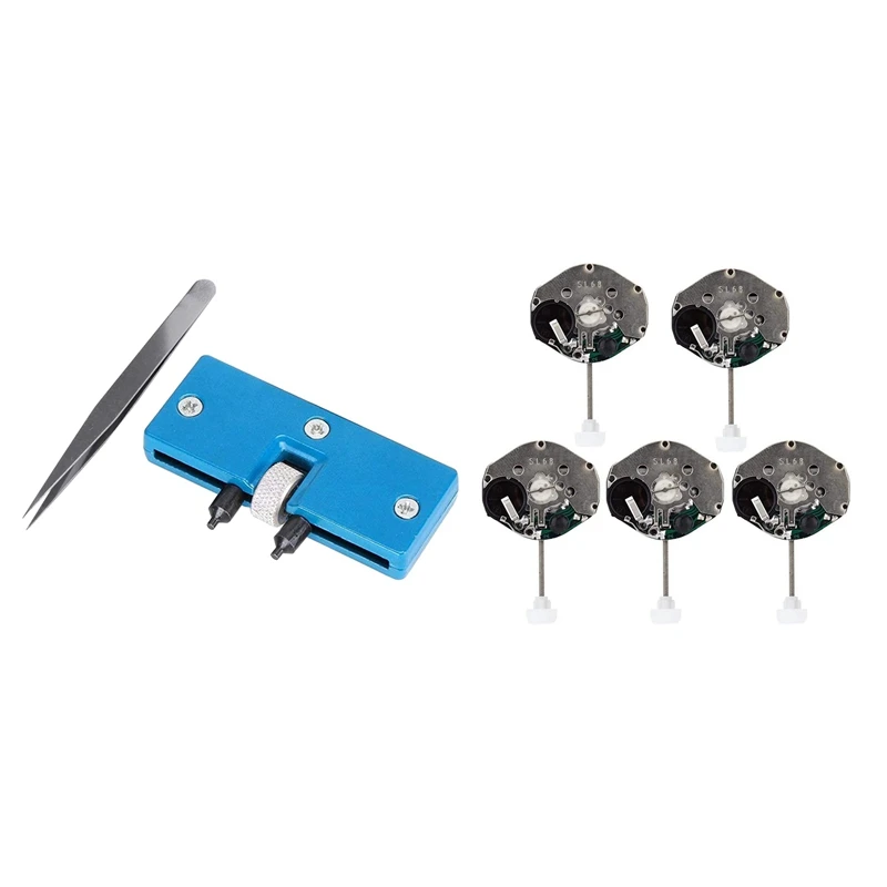 

1set Adjustable and Detachable Screw Wrench Tweezers on the Back Cover of the Watch Case & 5x SL68 Quartz Watch Movement