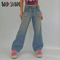 bold shade skater girl style baggy jeans high waist solid loose denim fashion trousers vintage boy friend straight jeans autumn