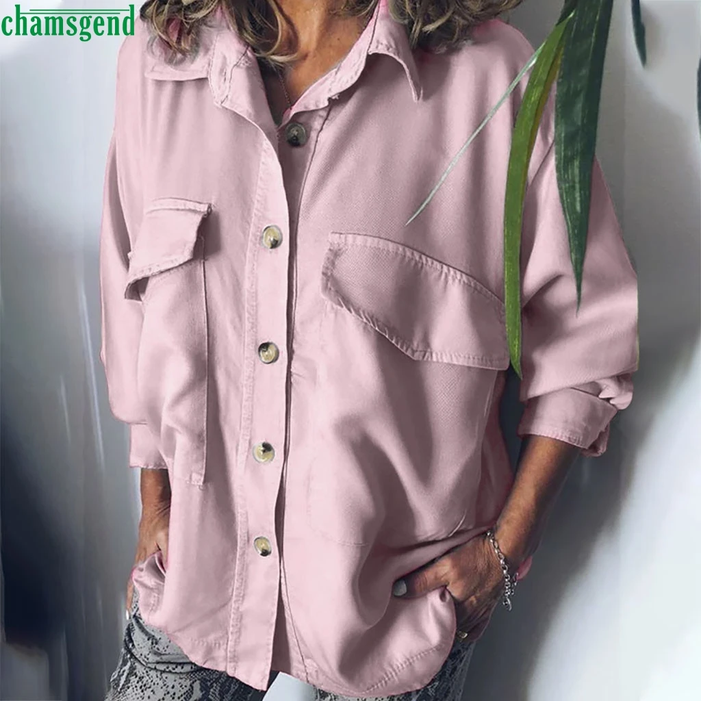 Женские топы и блузки Chamsgend Элегантная блузка с длинным рукавом отложным