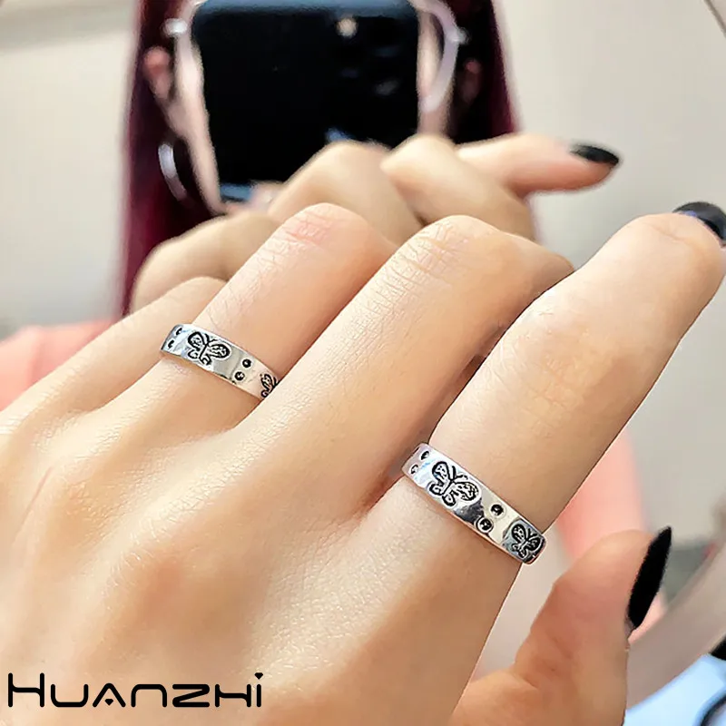 HUANZHI 2020 новая Корейская панк винтажная Регулируемая Серебряная бабочка открытые