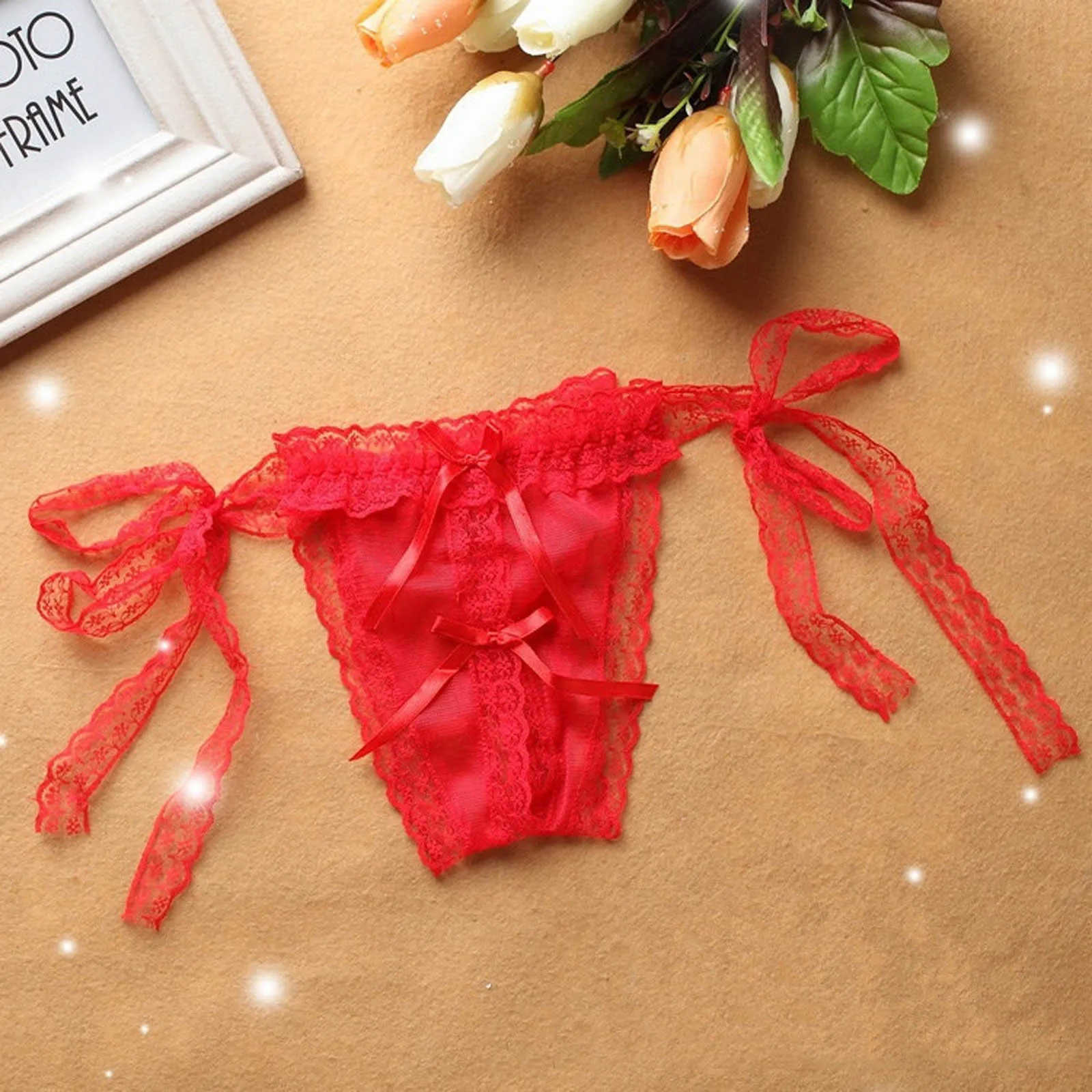 

Women's Lace Transparent Sexy Lingerie Erotic Open Crotch Solid Sexy Underwear Red Mesh Temptation Mujer Babydoll Panties Thong
