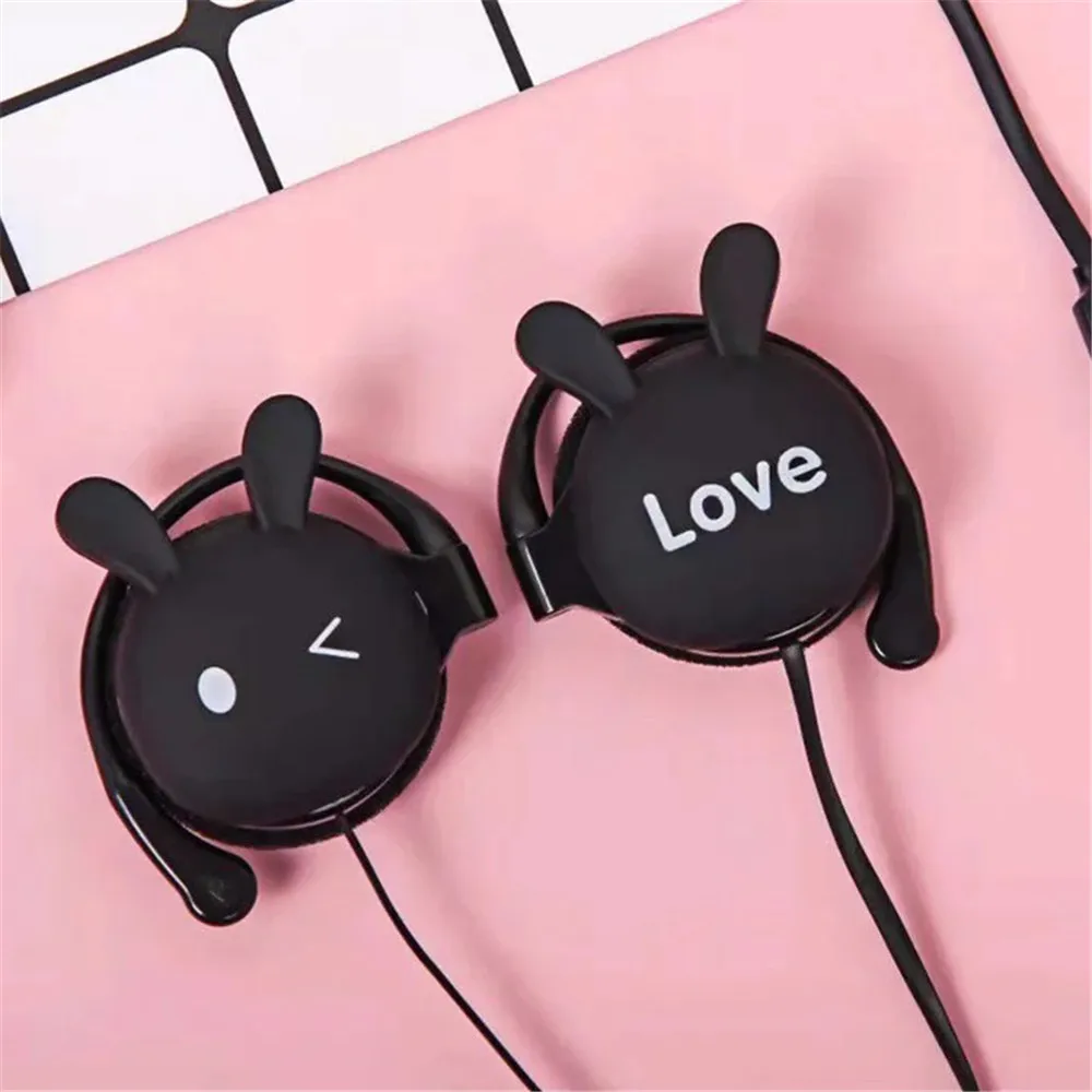 Проводная гарнитура с мультяшным кроликом и подвесными ушками розовая Милая