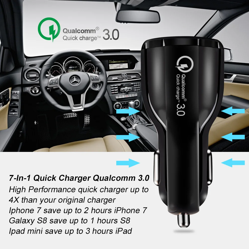 Car USB Charger Quick Charge 3.0 2.0 Mobile Phone 2Port Fast For IPhone Samsung Tablet Car-Charger Cable | Мобильные телефоны и