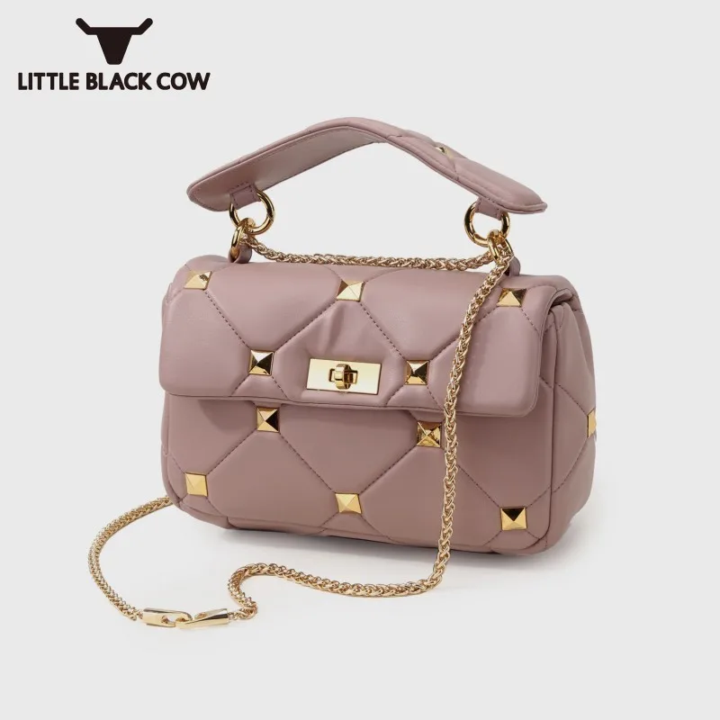 2022 New Genuine Leather Rivet Handbag Diamond Lattice Elegant Crossbody Bags Womens Armpit Concise Shoulder Bag Korean Style | Багаж и