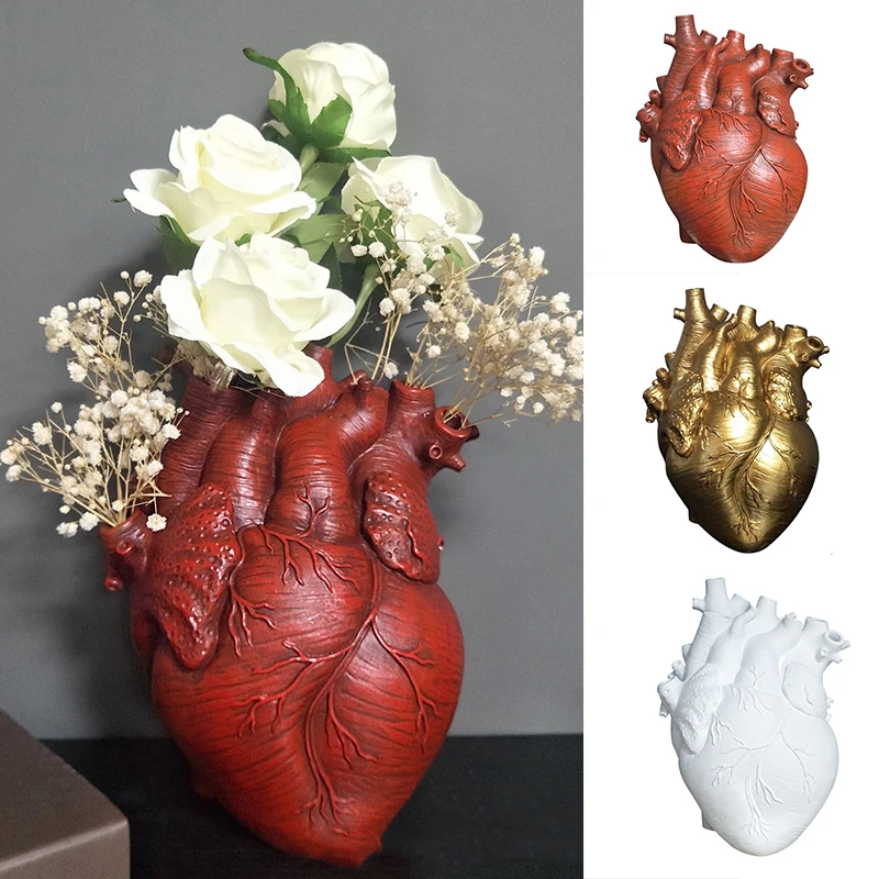 Creative Planter Pot Simulation Heart Shaped Vase Resin Anatomical Organ Flower Pot Ornament for Home Halloween GQ