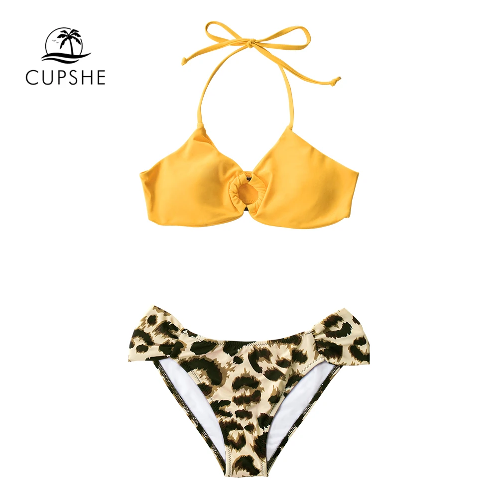 CUPSHE желтый и леопардовый бикини на бретелях сексуальные с вырезами Низкая талия