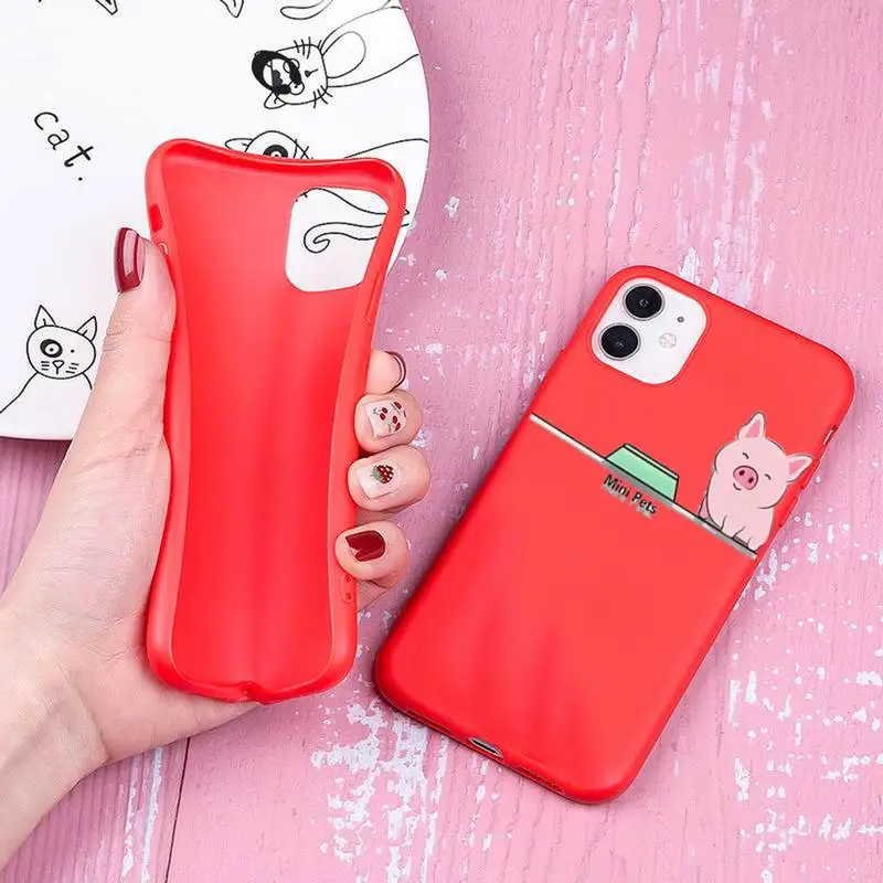 

Cute Cartoon Animal Clear Phone Cases For Iphone 6 6s 7 8 Plus XR X XS XSmax 11 12 Pro Mini Max Candy Red Silicone Cover