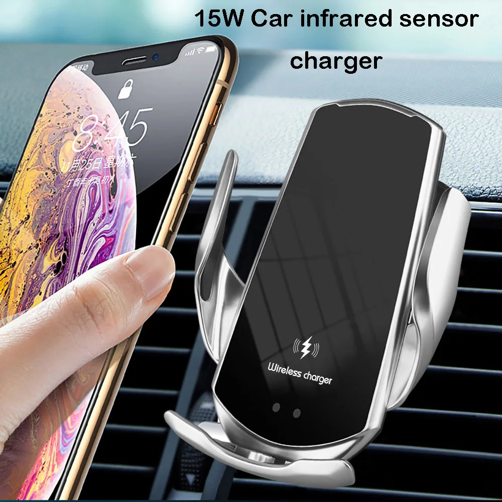 

New Car Phone Holder 15W Wireless Charger Magnetic Connector USB Automatic Infrared Sensor Phone Holder Mount For Samsung Iphone