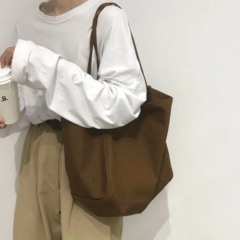 

Women's Canvas Large Capacity Vintage Shoulder Bag Solid Casual Shopping Tote Bags for Lady
