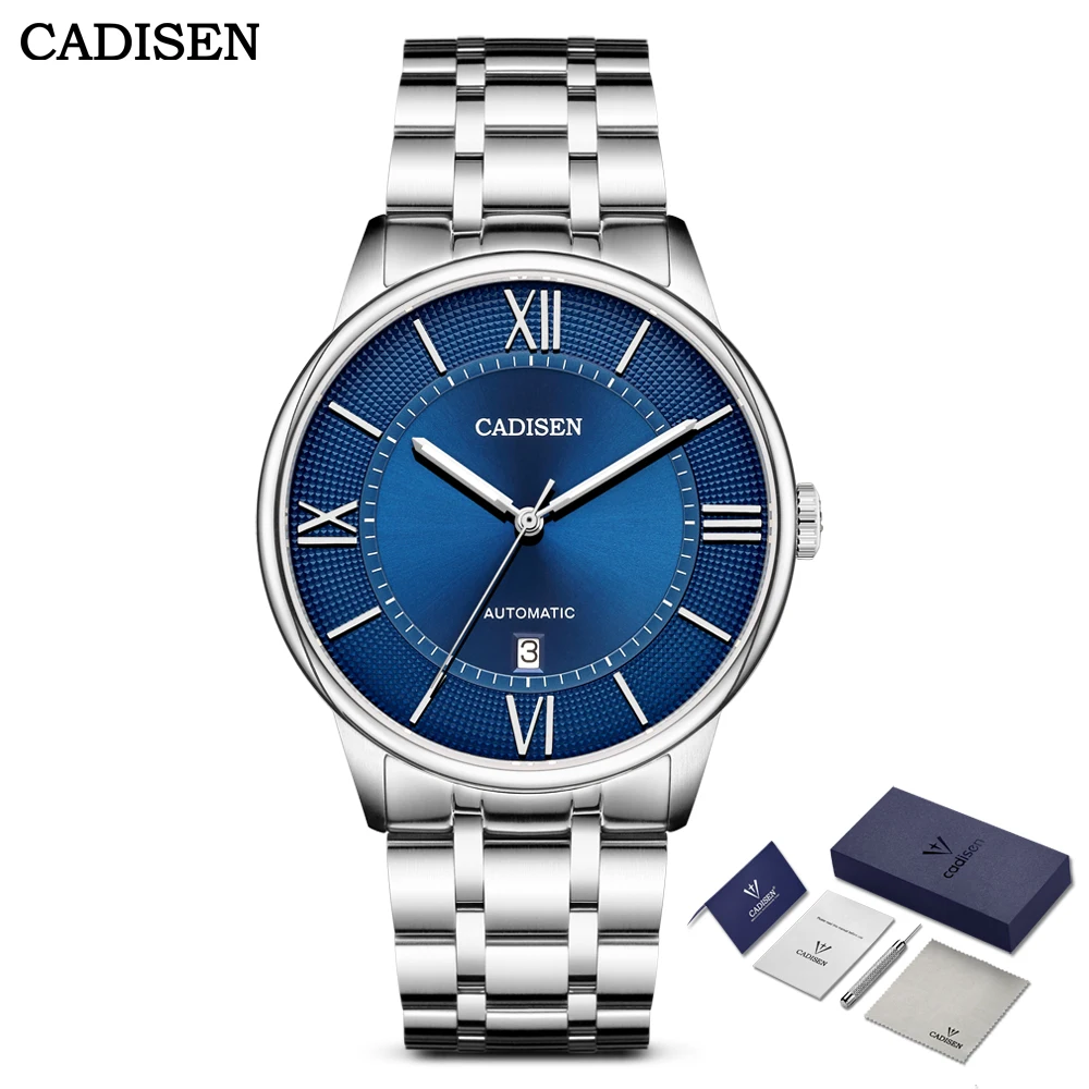 

CADISEN Men Automatic Mechanical Wrist Watch Luxury Full Stainless Steel Sapphire Glass Japan Movement 50m Waterproof Blue Watch