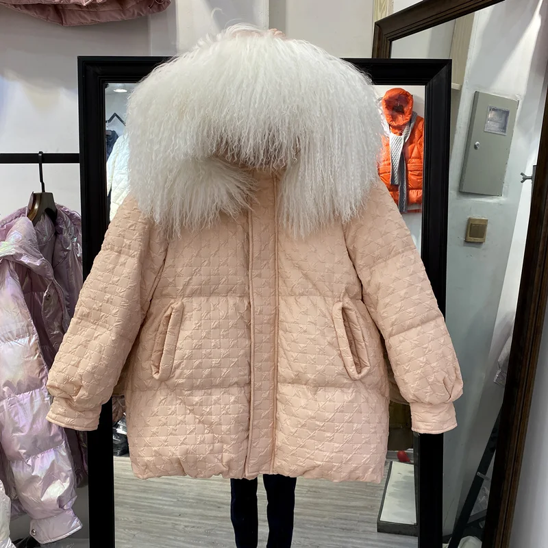 

Large Real Fur Collar 2021 New Fashion Down Parka Winter Jacket Women 90% White Duck Down Coat Thick Hooded Female Snow Outwear