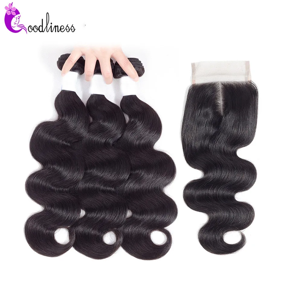 

Goodliness Peruvian Remy Hair Weave Bundles With Closure 3 Bundles Body Wave With Closure 100% Human Hair Bundles With Closure