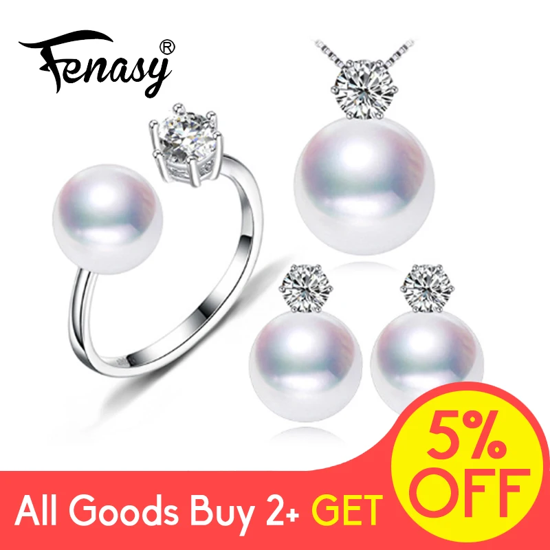 FENASY, серьги из пресноводного жемчуга, модные ювелирные изделия, серебро 925 пробы, Винтажное кольцо, массивное ожерелье, набор ювелирных изделий для женщин