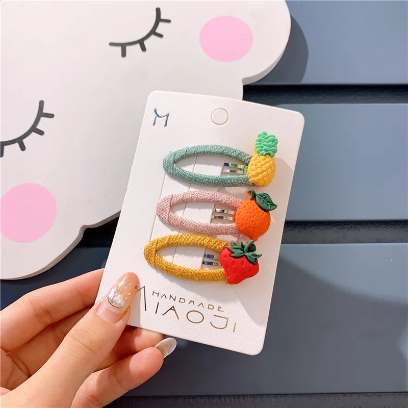 

3 Pcs Korean Children Simple Cute Fruit Vegetable Oval BB Clip Sweet Girl Princess Fashion Fabric Hairpins Hair Accessories