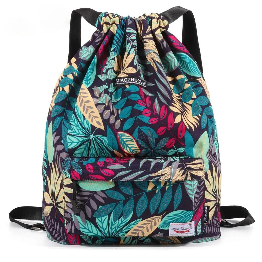 

Waterproof Drawstring Backpack Leaf Pattern Sports Bags for Women Men Outdoor Fitness Training Gym Surfing Bag for Shoes Storage