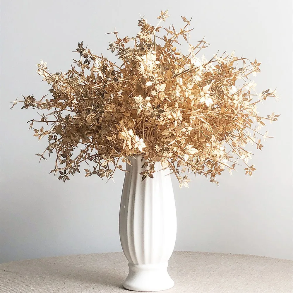 

Artificial Eucalyptus Leaf Gold Ginkgo Simulation Silk Flowers Plants For Wedding Home Decor Party Christmas Ornaments 7-pronged