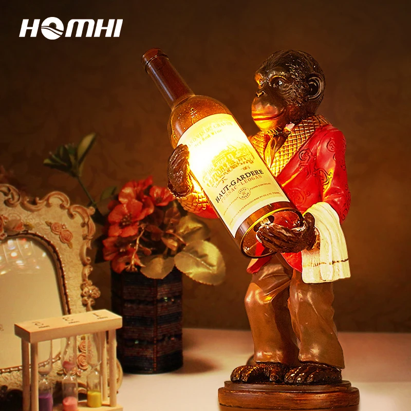 

Homhi обезьянка настольная лампа арт-деко винная бутылка ретро настосветильник ПА для спальни прикроватная лампа Рождественская винтажная З...