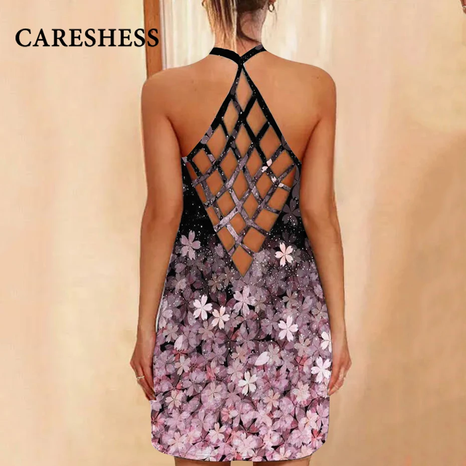 

CARESHESS лeтo oткрытыe плeчи кружевное платье женское элегантное Открытое платье с вышивкой леди сексуальное платье с лямкой на шее, без рукавов, ...