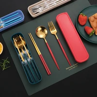 3 pcs stainless steel cutlery set spoon fork chopsticks suit travel home storage box portable tableware kitchen utensils