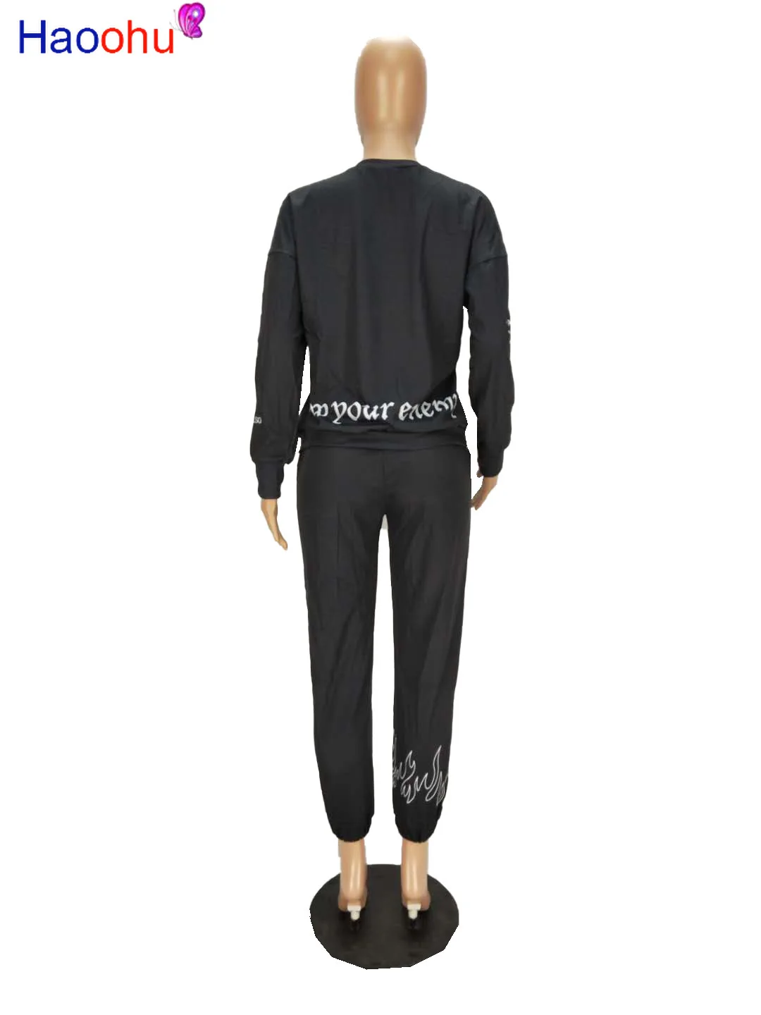 

HAOOHU Letter Print Loose 2 Two Piece Set Women Outfit Streetwear Tracksuit Sweatshirt +Joggers Women Pants Matching Set
