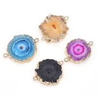 1pcs natural stone round agates connector pendant double hole charm for nacklace bracelet jewelry making diy size 20x28 25x38mm