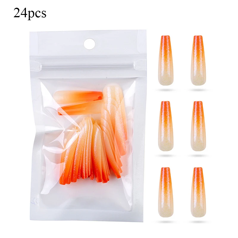 

24pcs Beauty Nails Extension Fake Nails Long French Nail Tips 24PCs Manicure Nail Decal Professional Ballerina Nail Decal