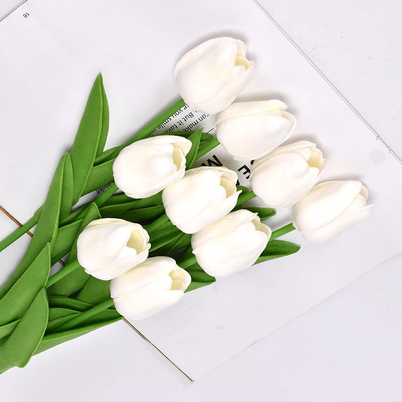 

34CM 10 Pcs Pu Tulip Simulation Flower Wedding Party Home Decoration Plant Holiday Setting Condolences Friendship Artificial