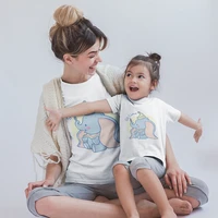 tshirt fashion family matching outfits elephant dumbo print aesthetic cute childrens clothes twins sisters brothers tops tshirt