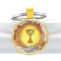 cool holy grail of christ glass cabochon metal pendant key chain classic men women key ring jewelry keychains gifts