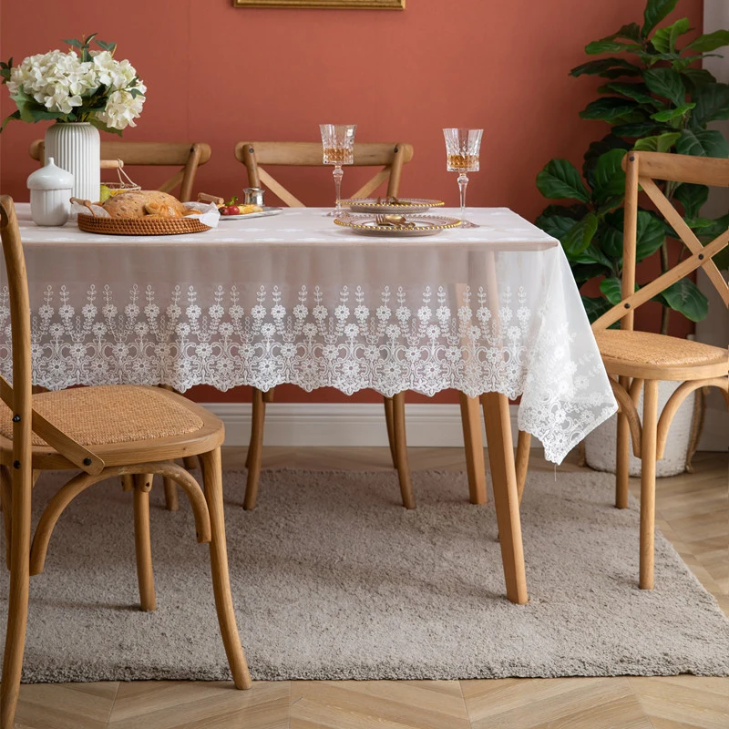 

French Luxury Lace Tablecloth Pastoral Rectangular Fabric Table Cloth Home Embroidery Table Set Coffee Table Cover Cloth Decor