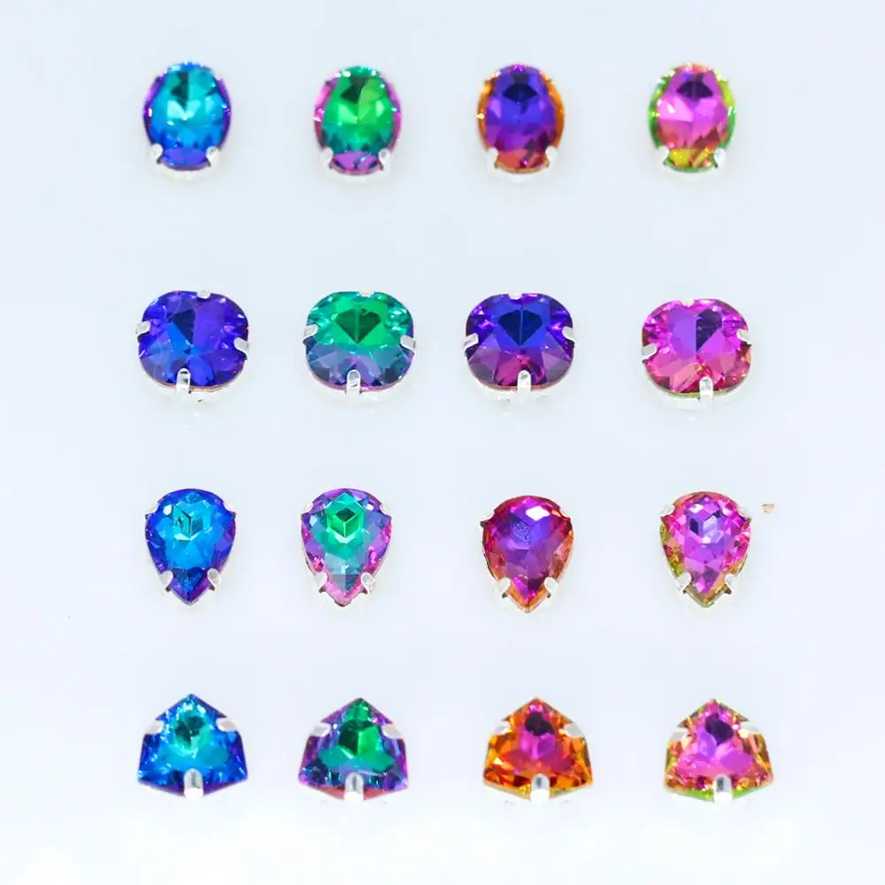 Мульти Форма шить на серебряной оправе пламени радужные стразы с украшением в