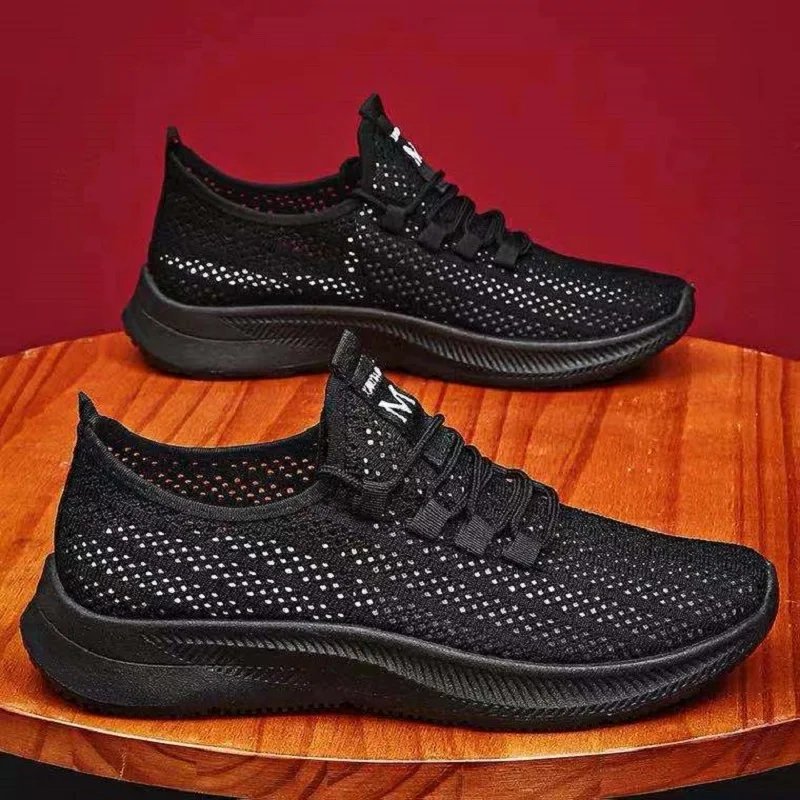 

RE All Black Mesh Shoes Men's Summer Mesh Breathable Thin Odour Resistant Light Single Mesh Large Size Sports Shoes For Men