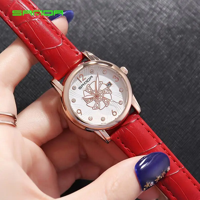 Sanda Лидирующий бренд женские часы водонепроницаемые модные цветочный циферблат