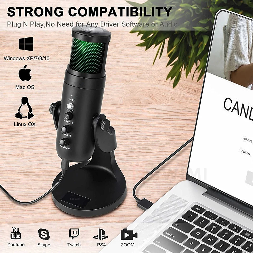 RGB USB Condenser Microphone Professional Vocals Streams Mic Recording Studio Micro for PC YouTube Video Gaming Mikrofo/Microfon images - 6