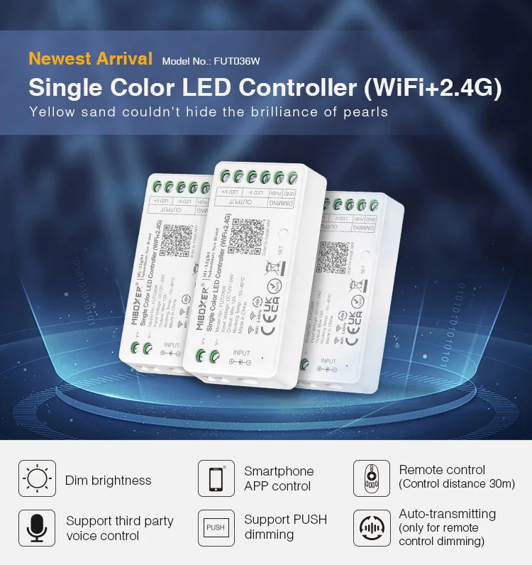 

Miboxer New Version WIFI and 2.4G Single Color brightness LED Controller FUT036W DC12-24V Led Dimmer for led strip