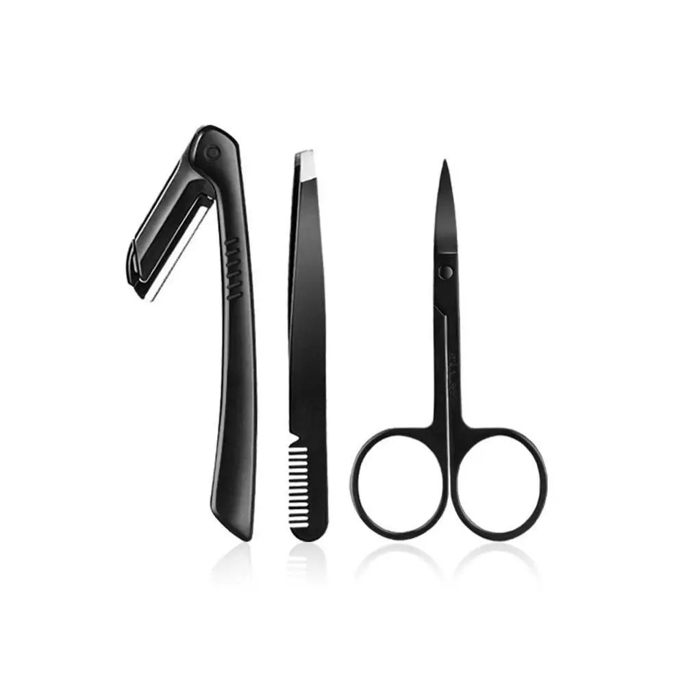 3 шт./компл. черный пинцет для бровей плоский наконечник изогнутые ножницы бритва