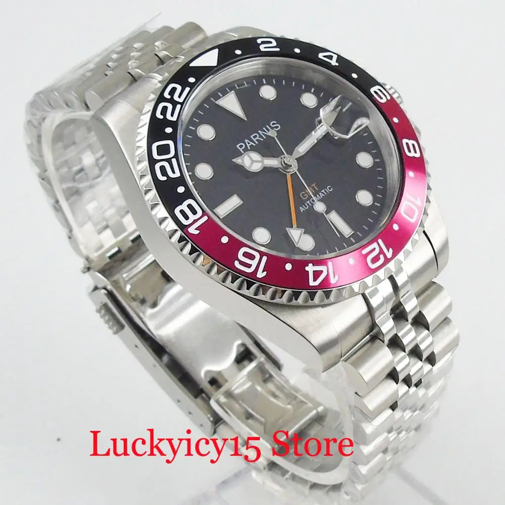 40 мм черный циферблат с окошком даты браслет из нержавеющей стали Пряжка