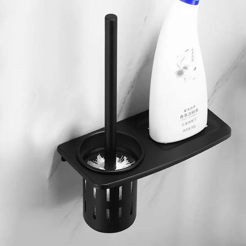 Best COOANHO Wall Mounted Toilet Brush With Shelf For Bathroom Storage And Organization Space Saving, Sturdy, Deep Cleaning, Black