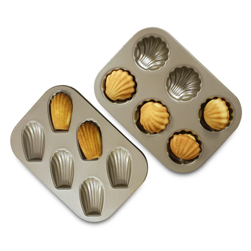 

2 Pack Stainless Steel Madeleine Cookie Mold 6 Shell Donuts Nonstick Baking Sheets Perforated Biscuit Molds Muffin Pan Tray