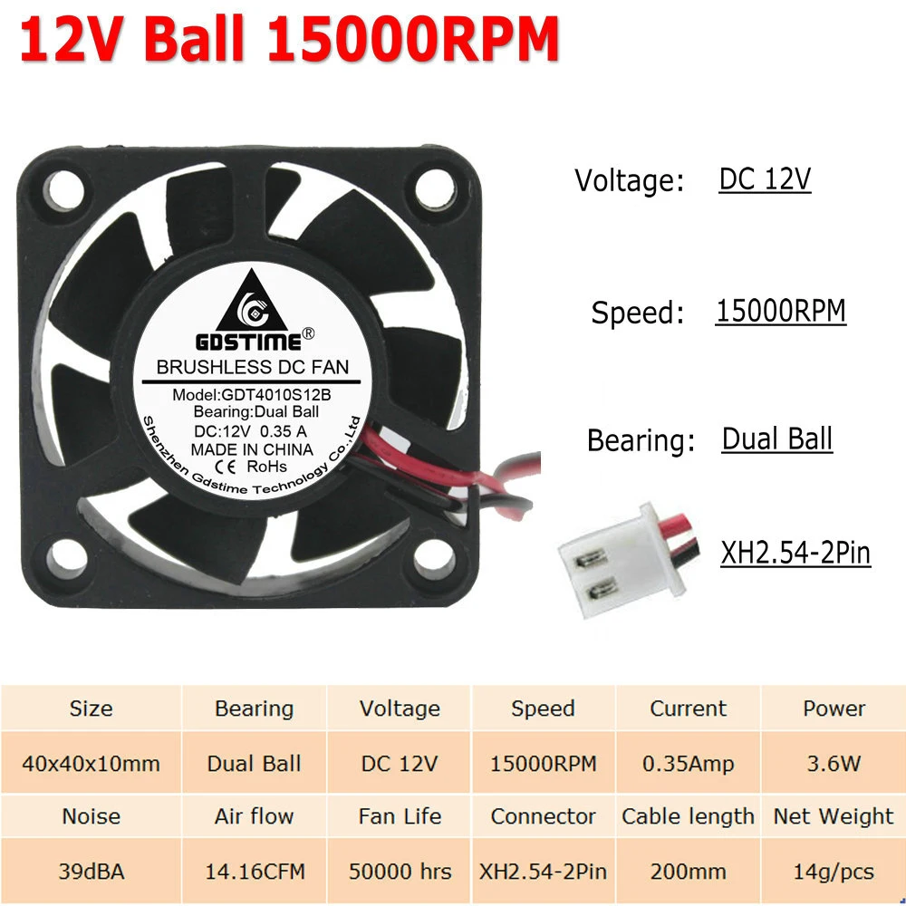 10 шт./Партия Кулер 40x40x10 мм 4010 2Pin 3Pin Dupont USB 5 в 12 В 24 в 40 мм 4 см DC чехол для компьютера Бесщеточный вентилятор охлаждения Втулка с отверстиями для шариков - Цвет лезвия: 12V Ball 15000RPM