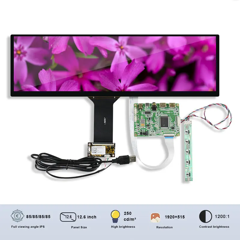 

Original BOE NV126B5M-N41 12.6 Inch Touch LCD Display With Board SRGB Resolution 1920*515 IPS Advertising Gaming Display