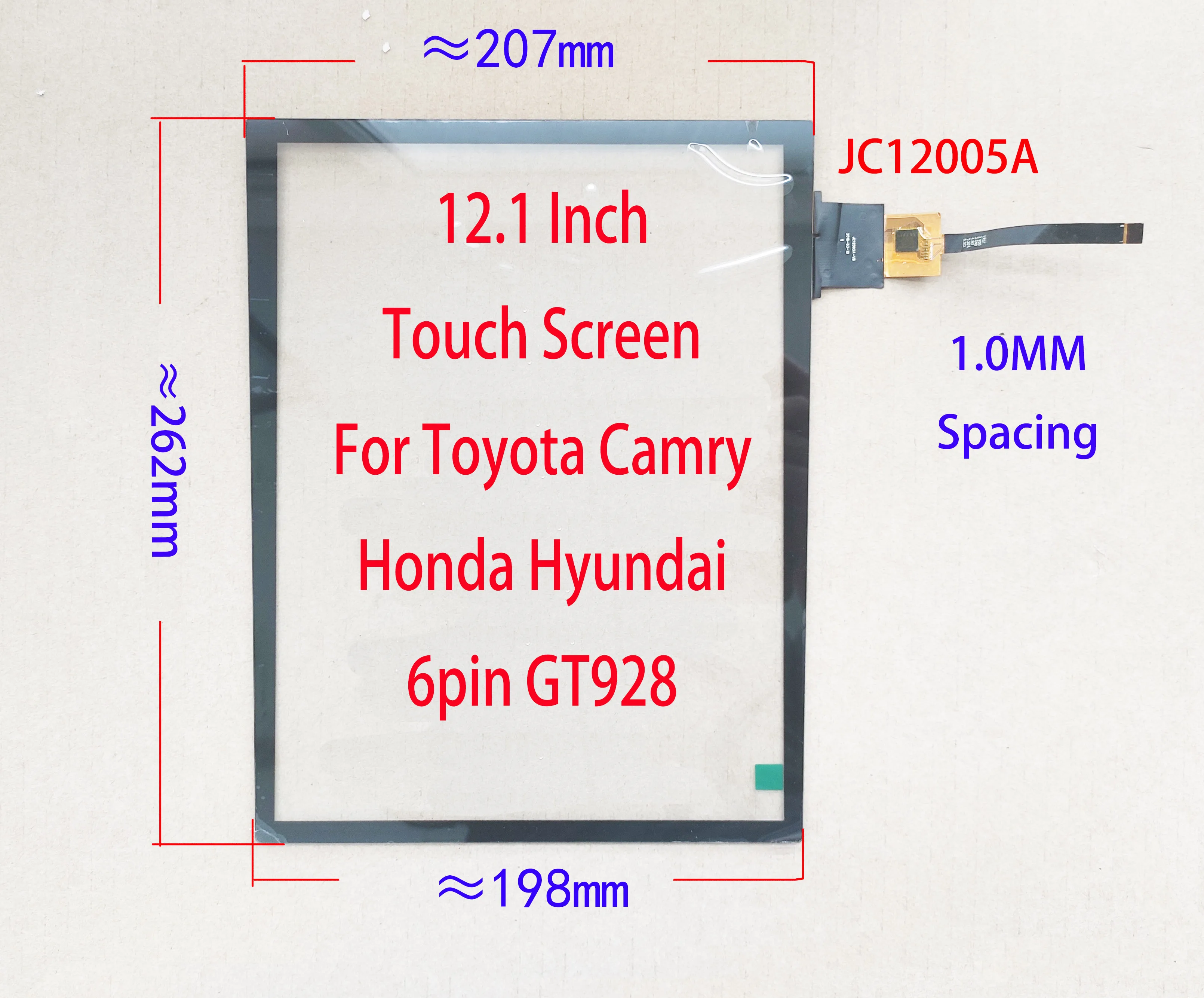 12.1 Inch Capacitive Touch Screen Sensor Digitizer Tesla Style For Toyota Camry GT928 6Pin 207mm(198mm)*262mm