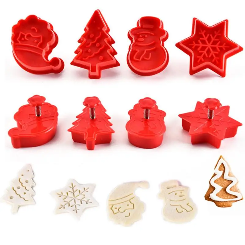 

4Pcs/Set Stainless Steel Christmas Cookie Cutters Christmas 3D Cake Cookie Mold Fondant Cutter DIY Baking Tools Christmas Decor