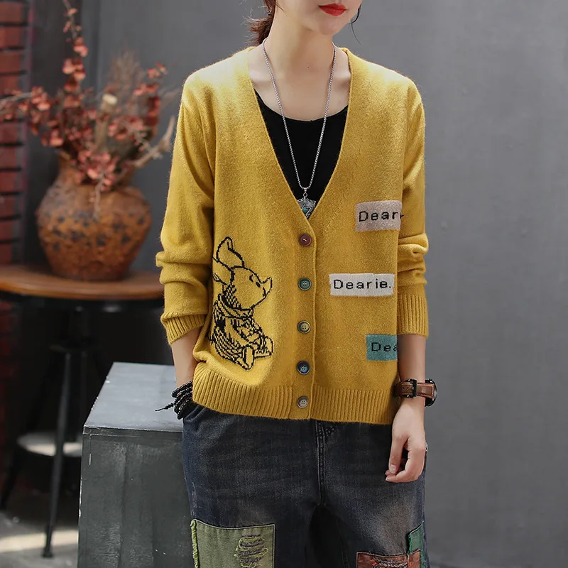 Женский вязаный свитер Свободный Повседневный Кардиган в стиле ретро с длинными