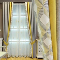 modern splicing blackout curtains for livingroom yellow grey stitch stripe thick linen window blinds sliding door drapes